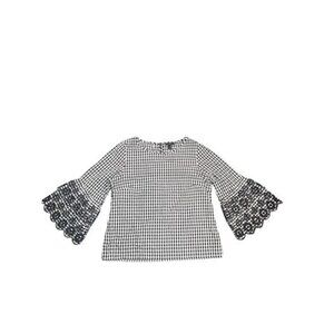 J. Crew Womens Top 6 Black White Gingham Bell Sleeve Lace Trim Cottagecore Vibes